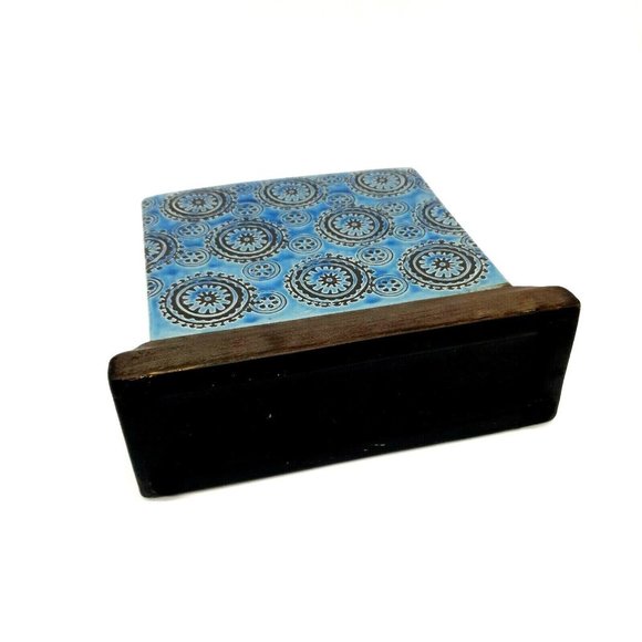 Rectangular Floral Vase Blue Ceramic Glazed 8" x 8" Square Centerpiece Home Deco - Picture 6 of 9